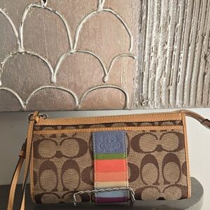 Coach Multicolor Stripe Brown Wristlet